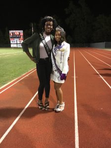 2015 Homecoming Queen Jodi Edo poses with 2016 Queen Nakavia Chapman at halftime of the game versus Belaire on October 6, 2016.